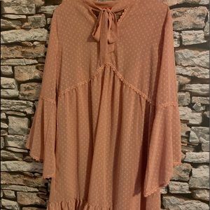 C & V Boho Blush Polka Dot Tunic w/ Ruffles & Bow